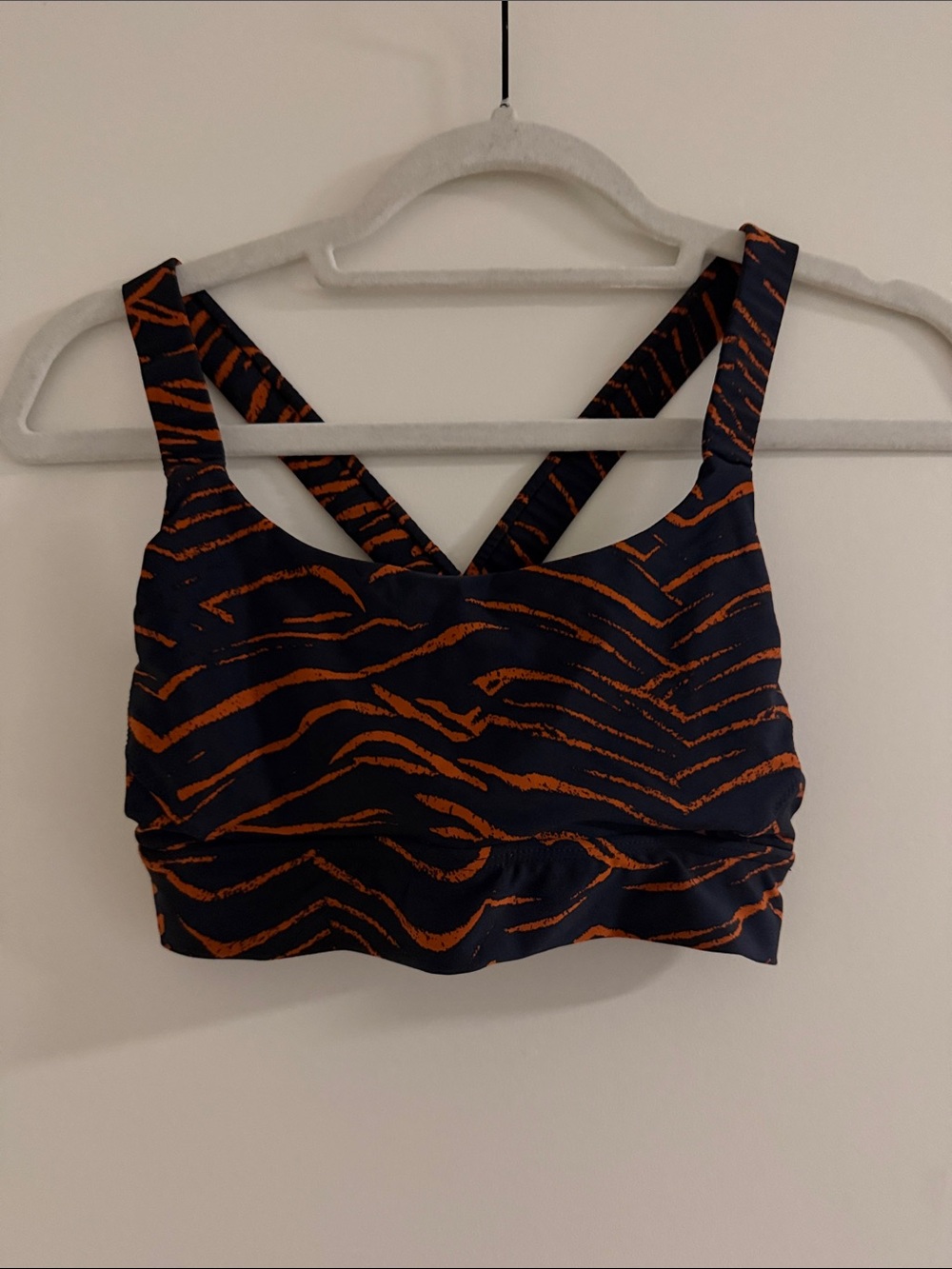 The Upside Navy and Orange Printed Strappy Sports Bralette